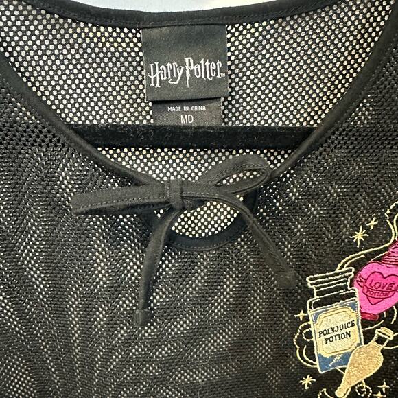 Harry Potter Mesh Top Shirt Polyjuice Love Potion Embroidery Tie Front Rare M - Picture 4 of 5